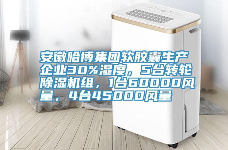 安徽哈博集團(tuán)軟膠囊生產(chǎn)企業(yè)30%濕度，5臺(tái)轉(zhuǎn)輪除濕機(jī)組，1臺(tái)60000風(fēng)量，4臺(tái)45000風(fēng)量